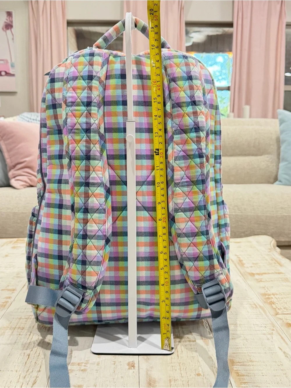 Vera Bradley Essential Large Backpack in Gingham Plaid Pastel Geometric Retired